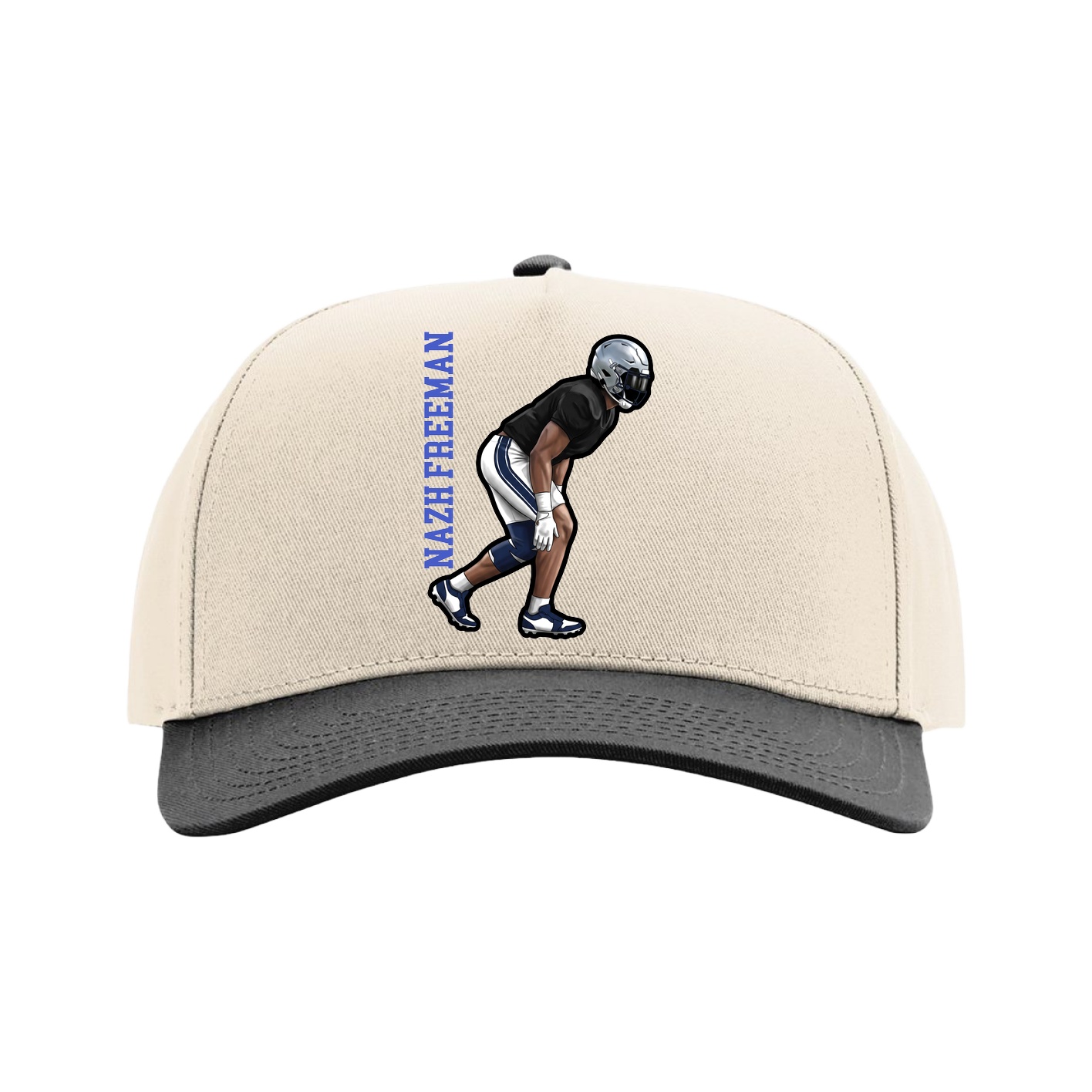 Full Fabric Five-Panel Champ Cap — Name Vertical in Cream/Black