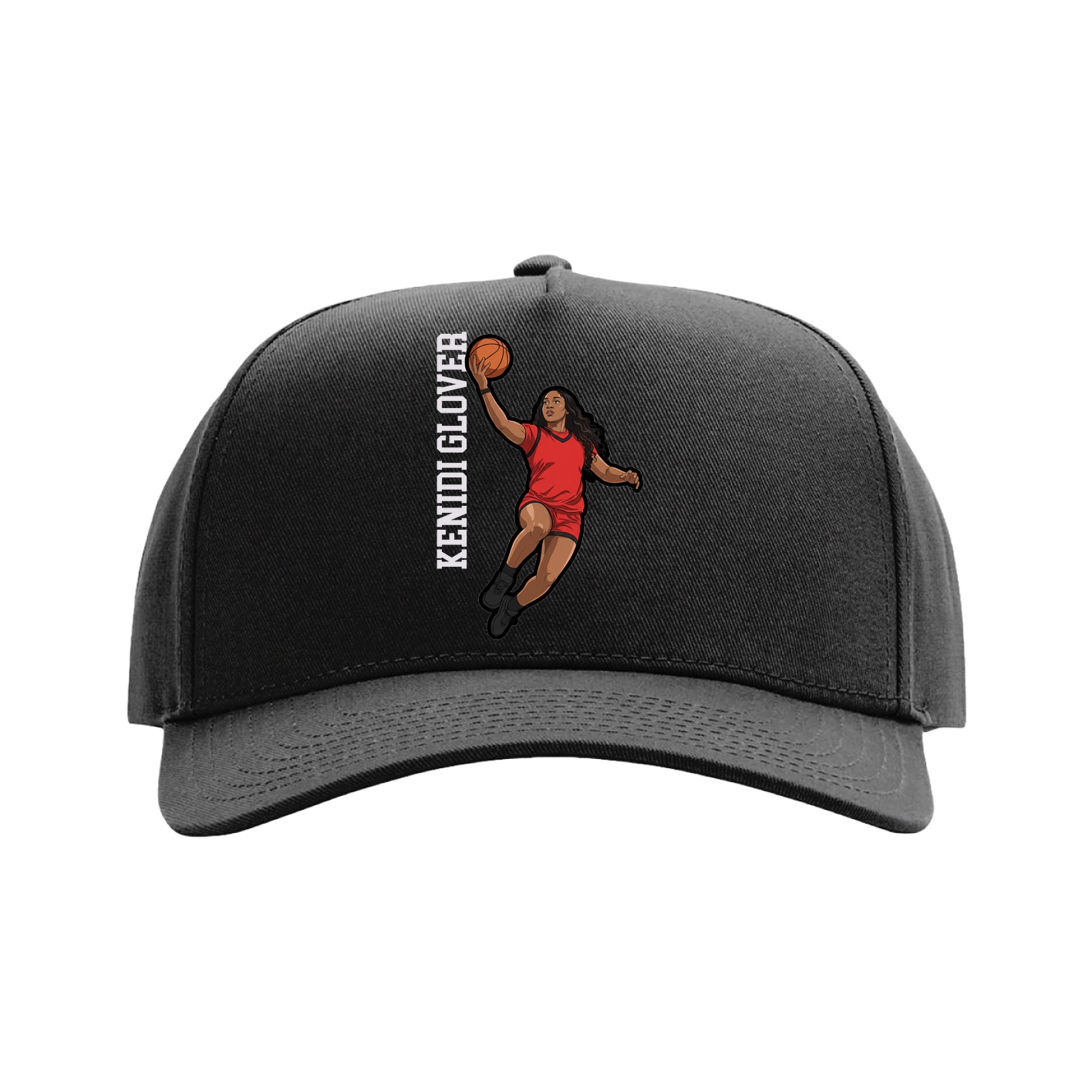 Full Fabric Five-Panel Champ Cap — Name Vertical in Black