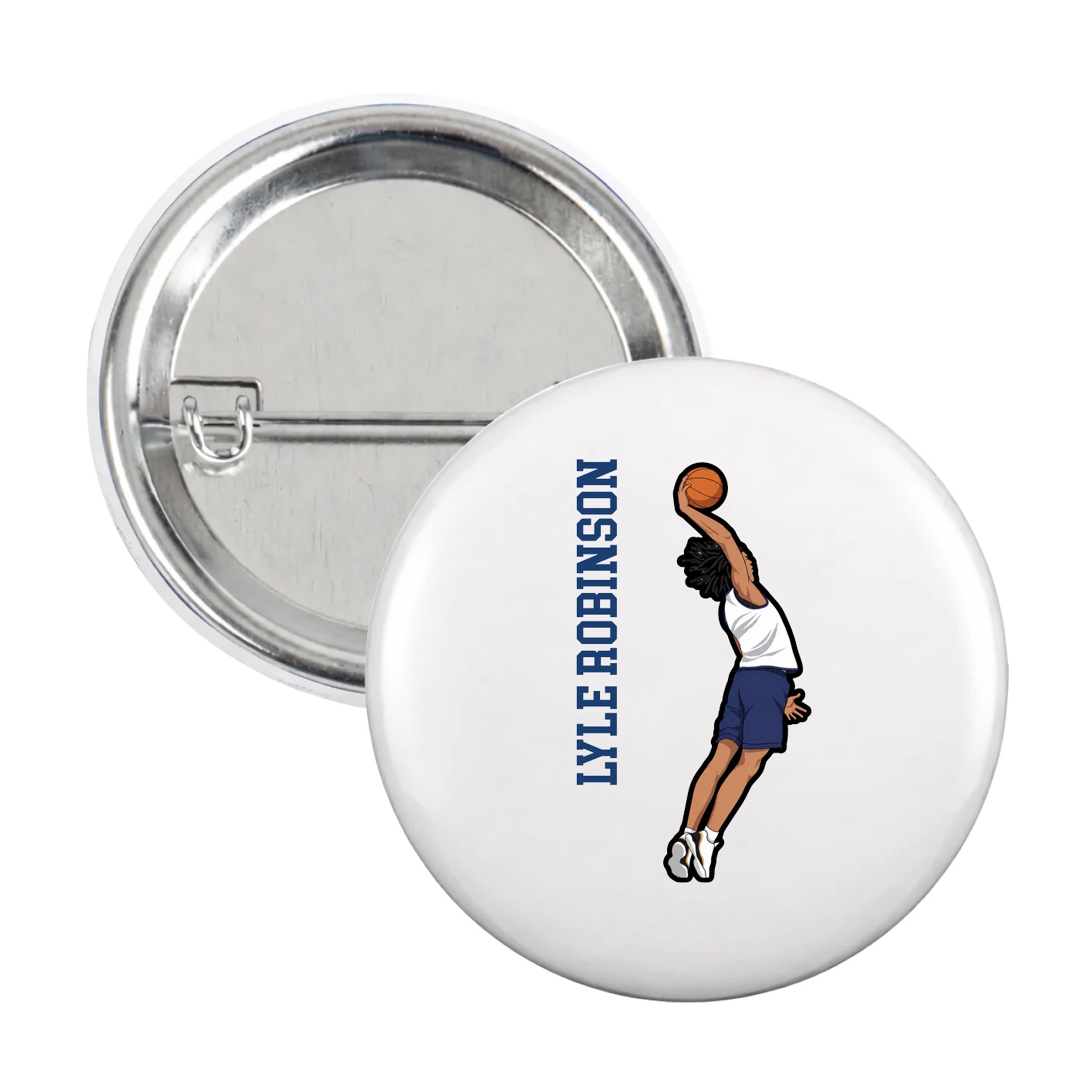 Game Day Button — Name Vertical in White