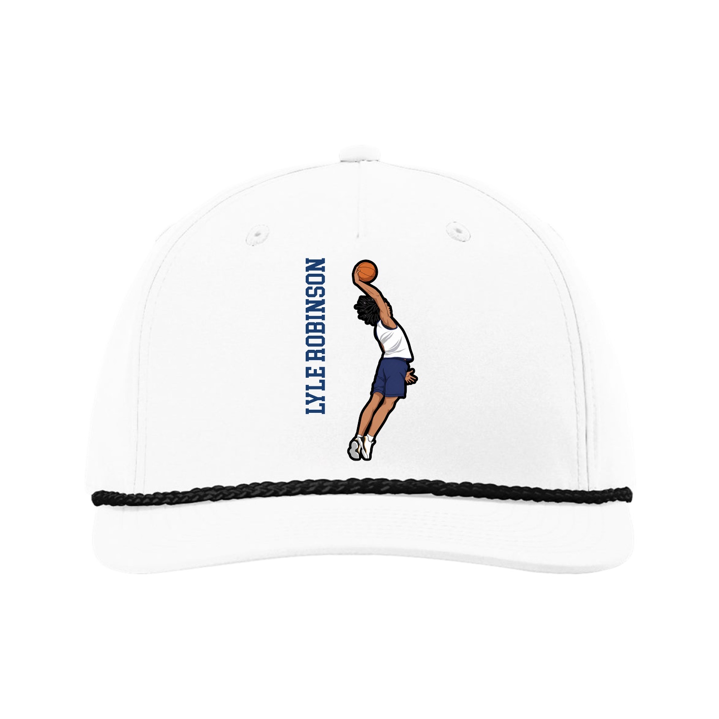 Five-Panel Classic Rope Cap — Name Vertical in White
