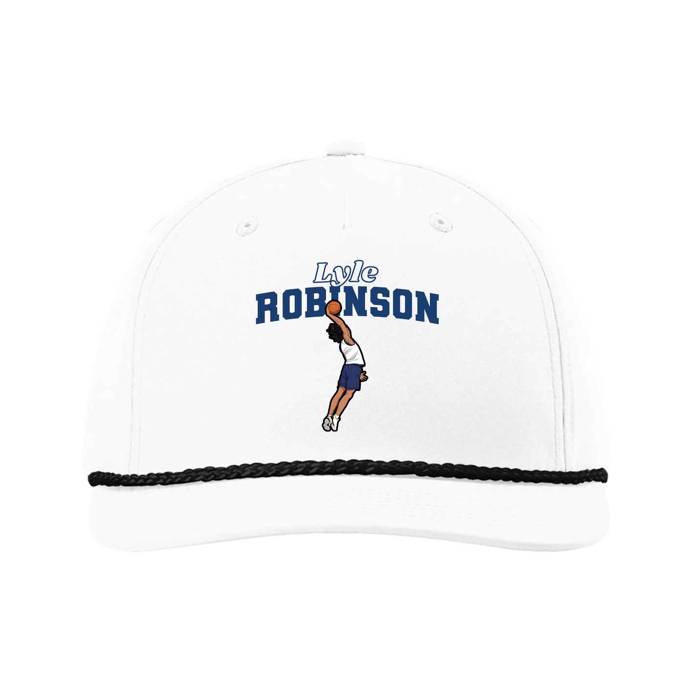 Five-Panel Classic Rope Cap — Name Arch in White