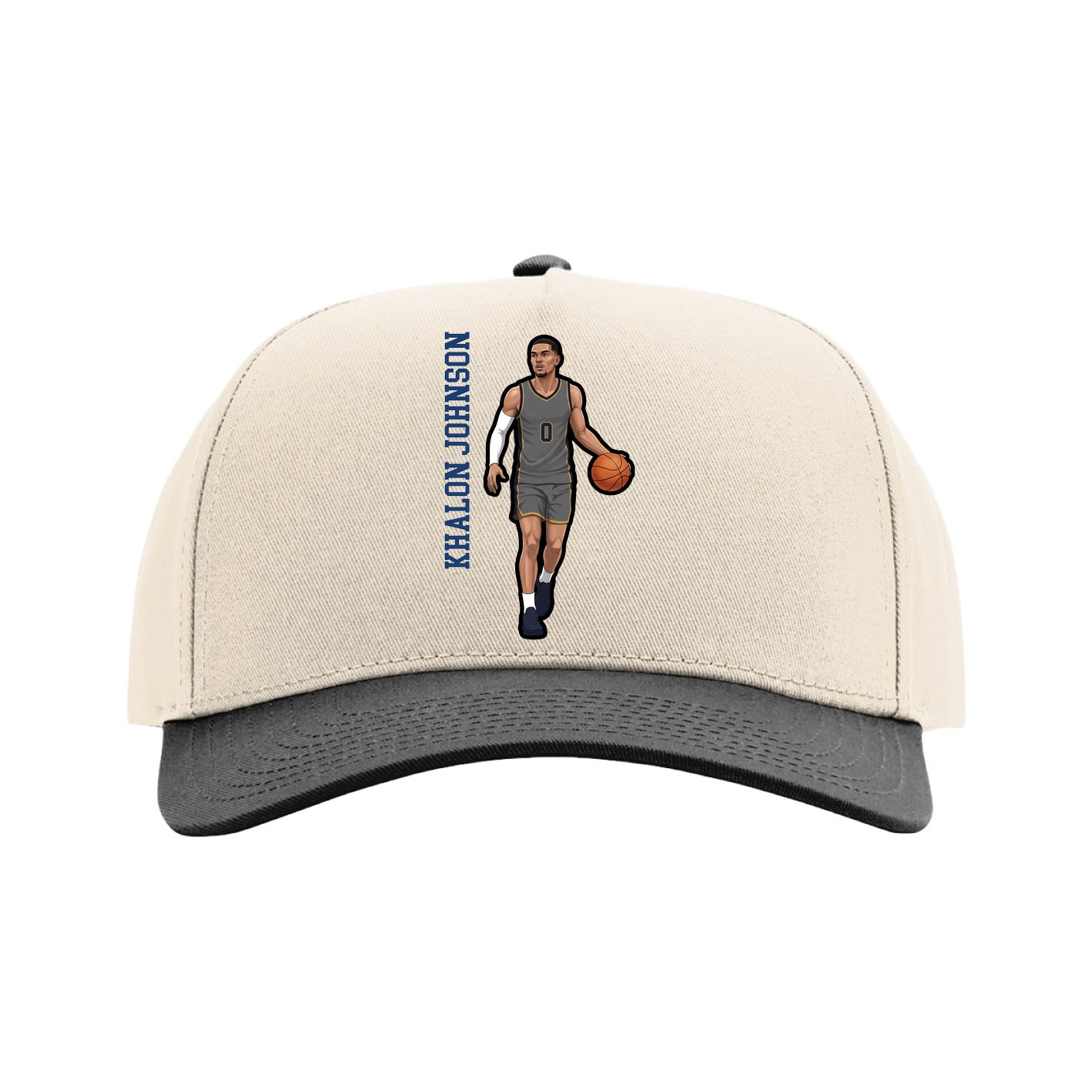 Full Fabric Five-Panel Champ Cap — Name Vertical in Cream/Black