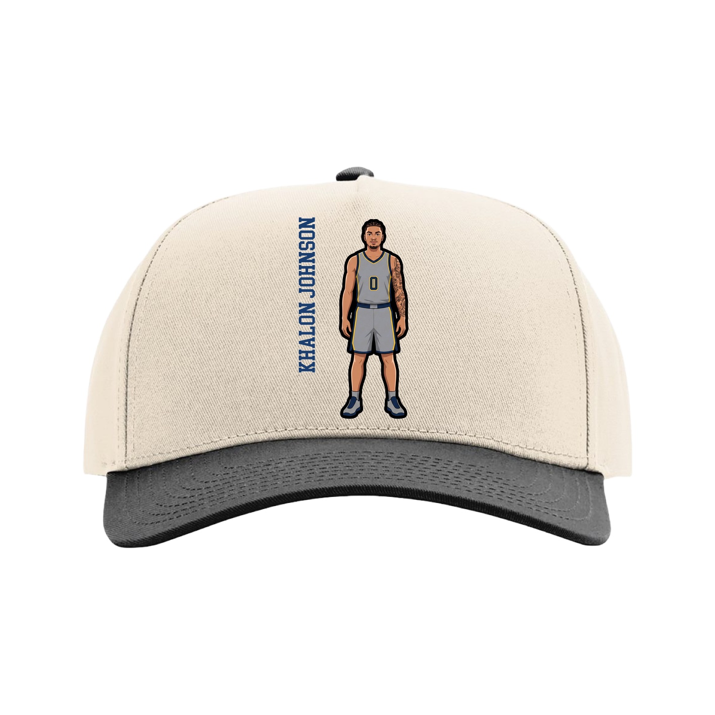 Full Fabric Five-Panel Champ Cap — Name Vertical in Cream/Black