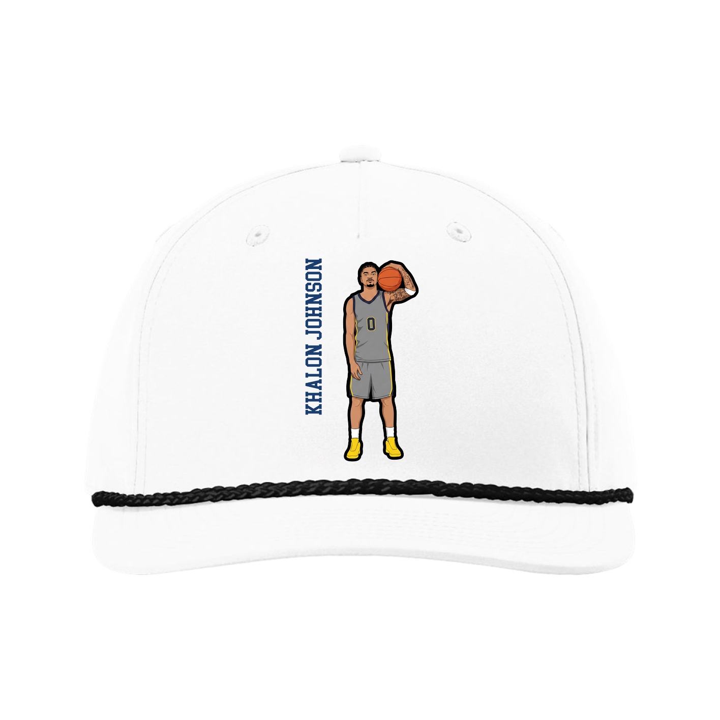 Five-Panel Classic Rope Cap — Name Vertical in White