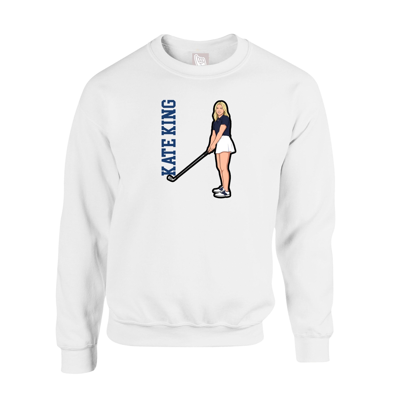 Fleece Crew — Name Vertical in White