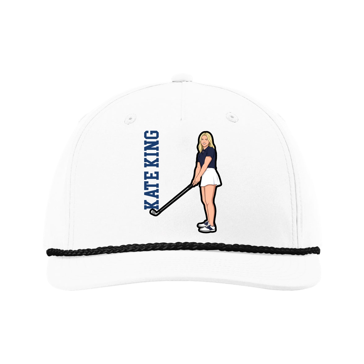 Five-Panel Classic Rope Cap — Name Vertical in White