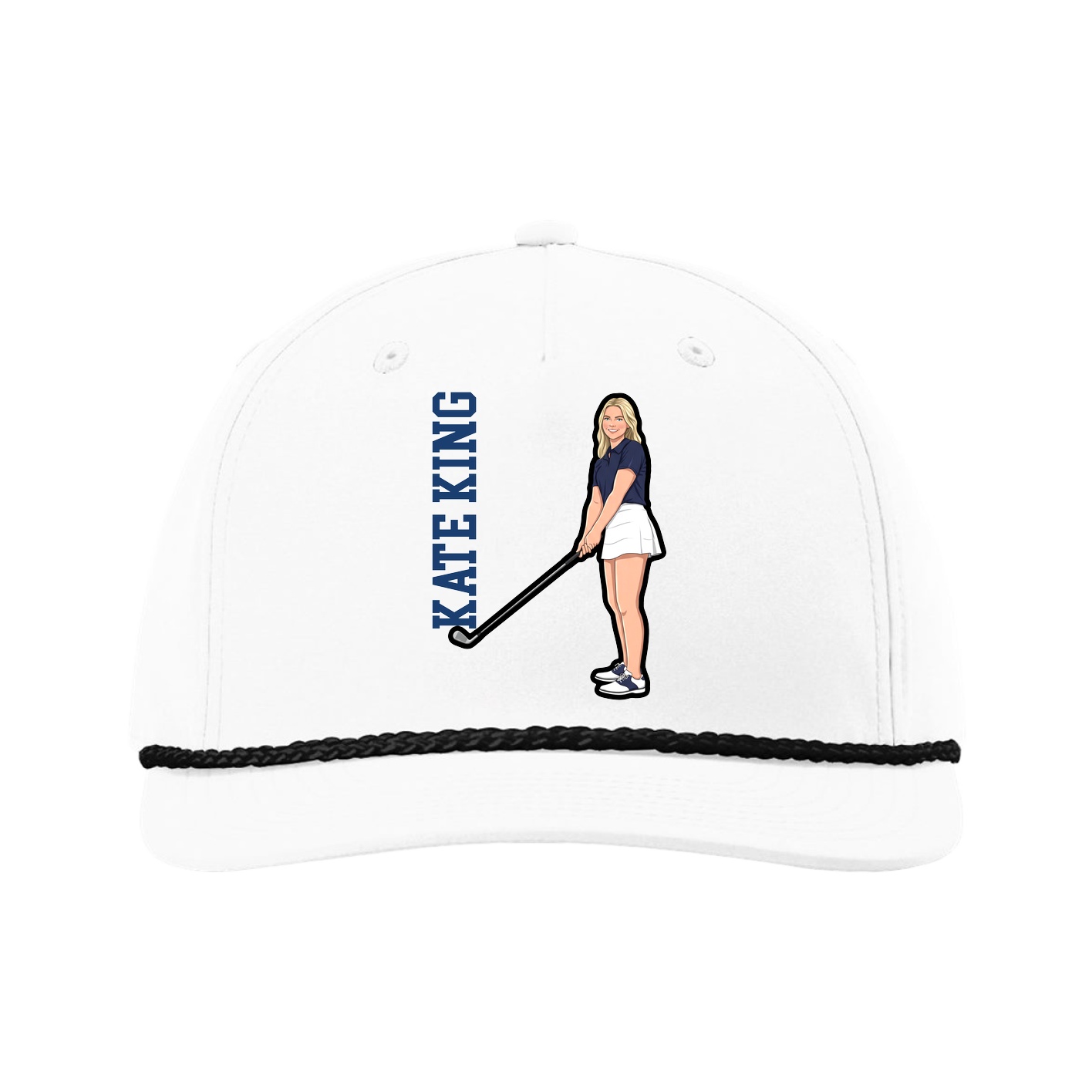 Five-Panel Classic Rope Cap — Name Vertical in White