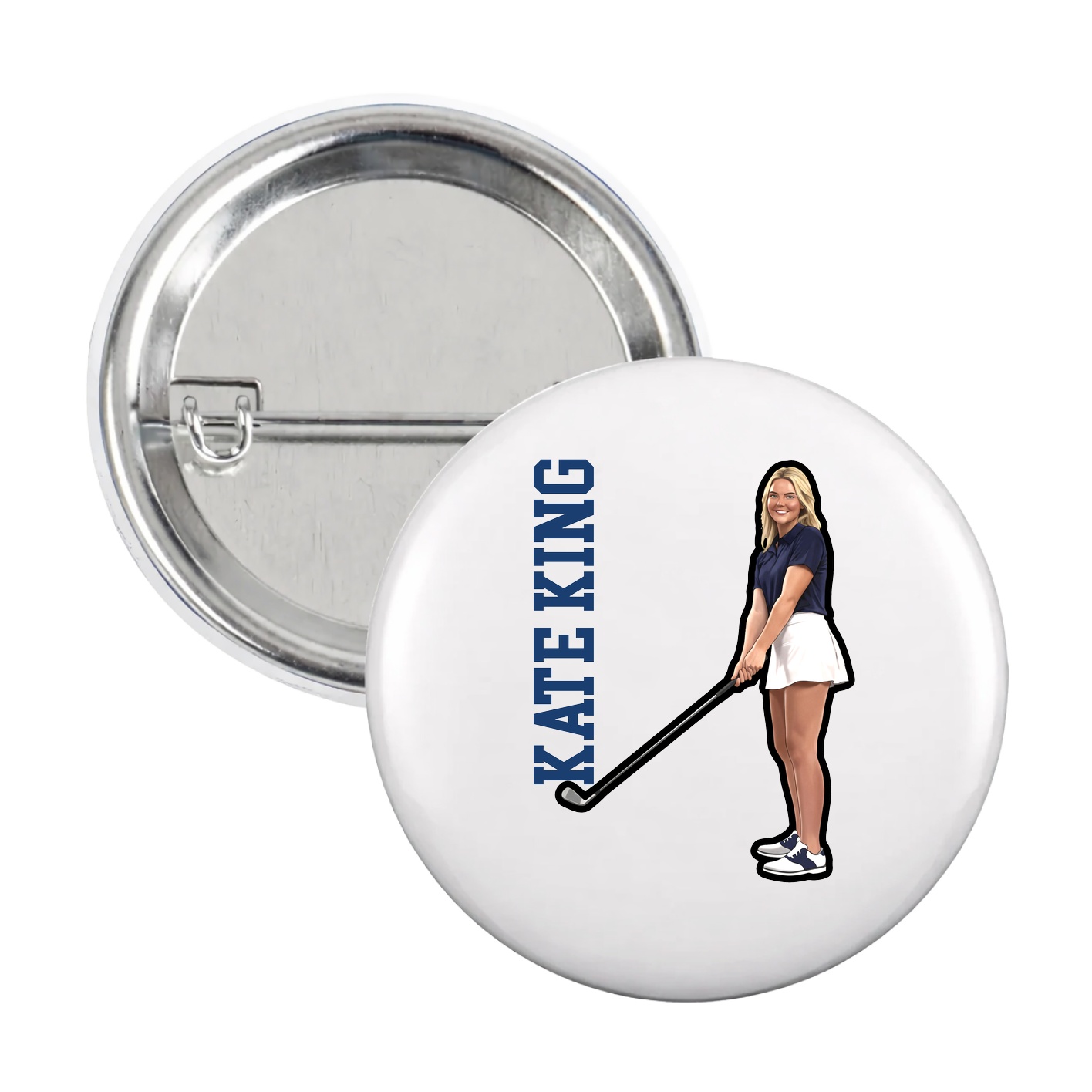Game Day Button — Name Vertical in White