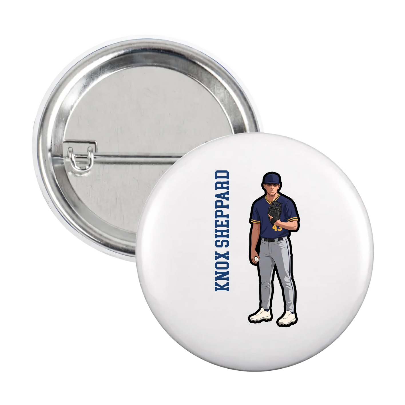 Game Day Button — Name Vertical in White