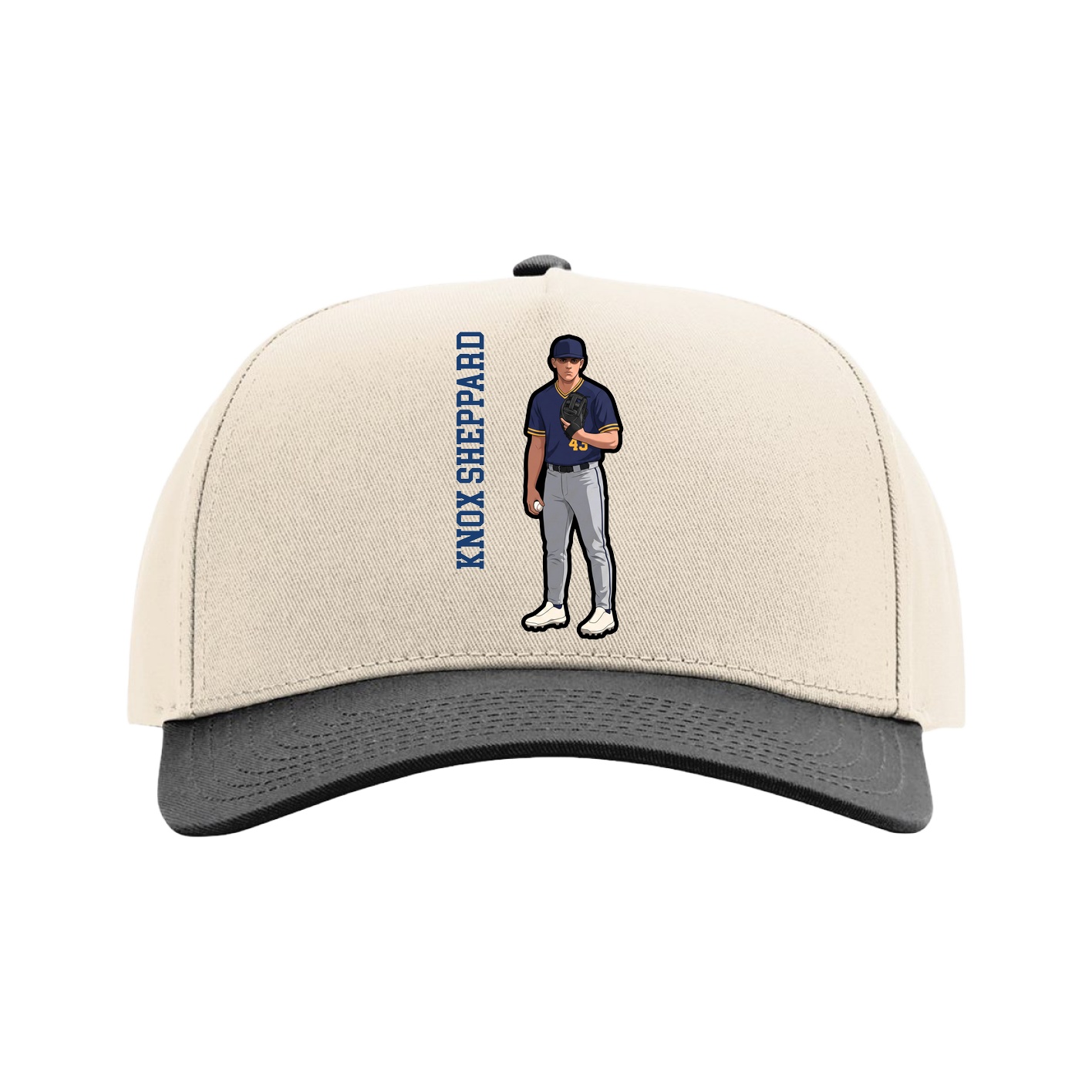 Full Fabric Five-Panel Champ Cap — Name Vertical in Cream/Black