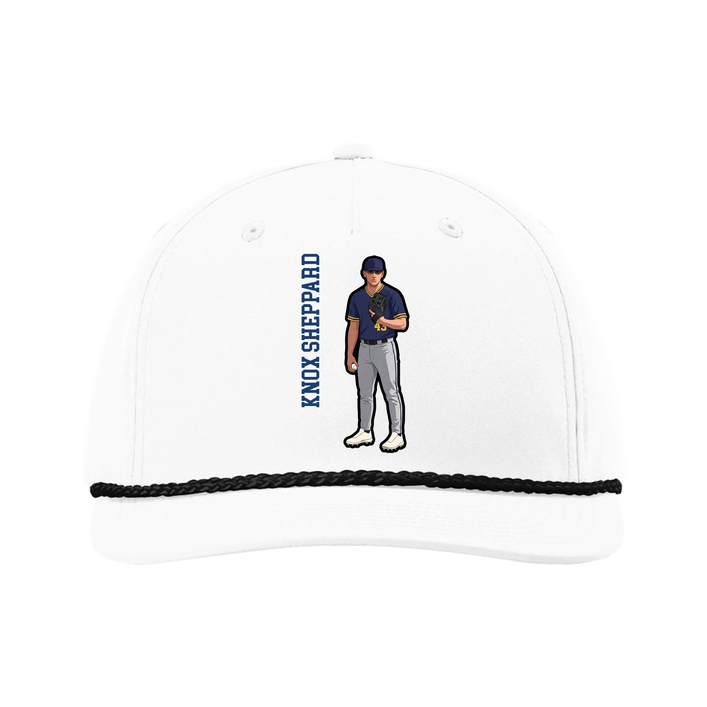 Five-Panel Classic Rope Cap — Name Vertical in White