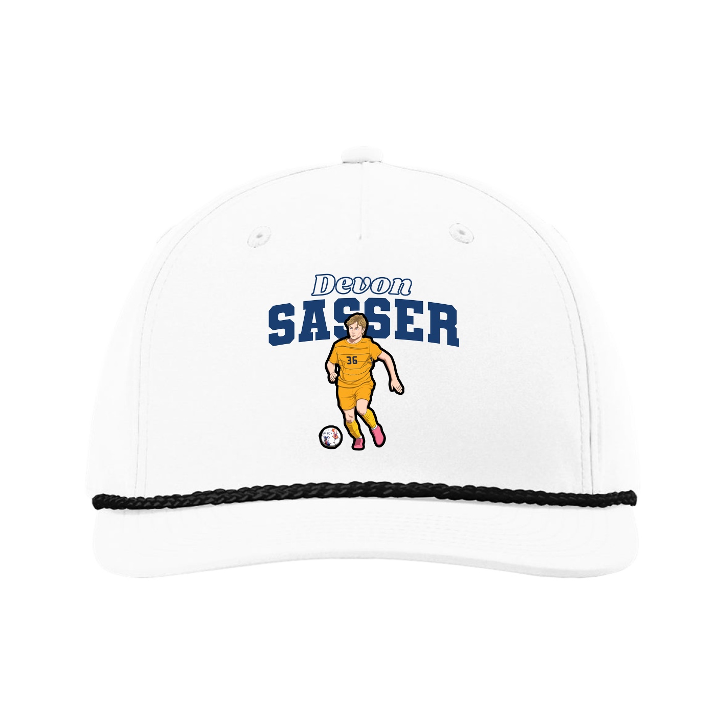 Five-Panel Classic Rope Cap — Name Arch in White