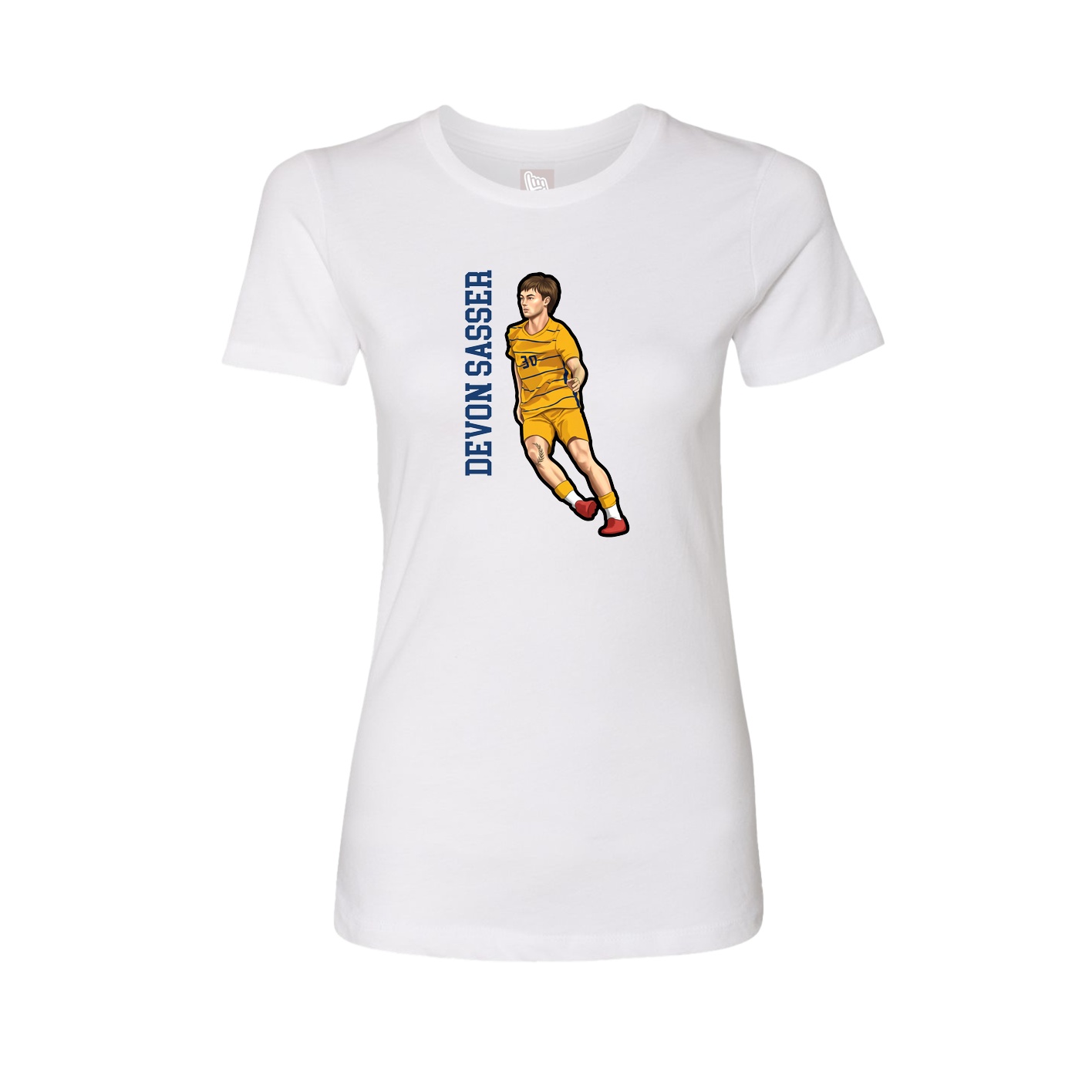 Fitted Women's Tee — Name Vertical in White