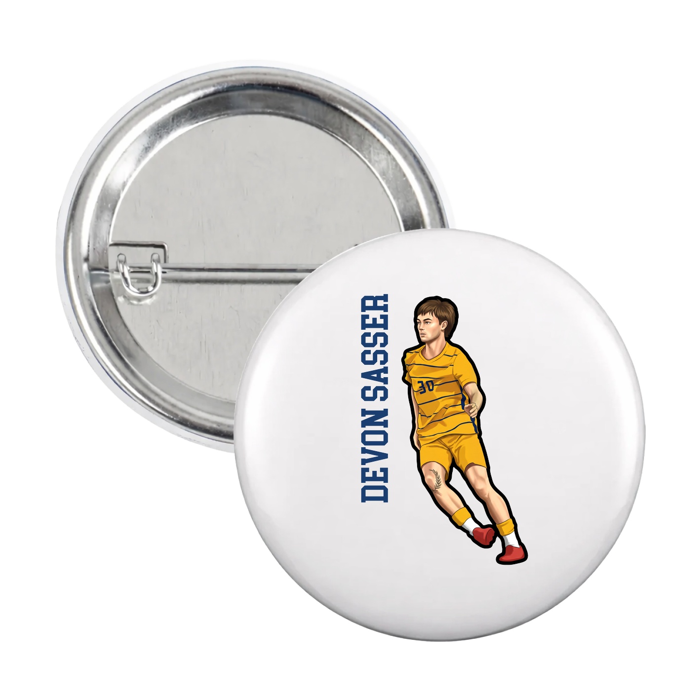 Game Day Button — Name Vertical in White