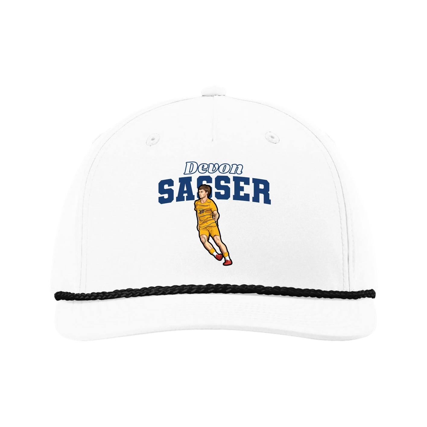 Five-Panel Classic Rope Cap — Name Arch in White