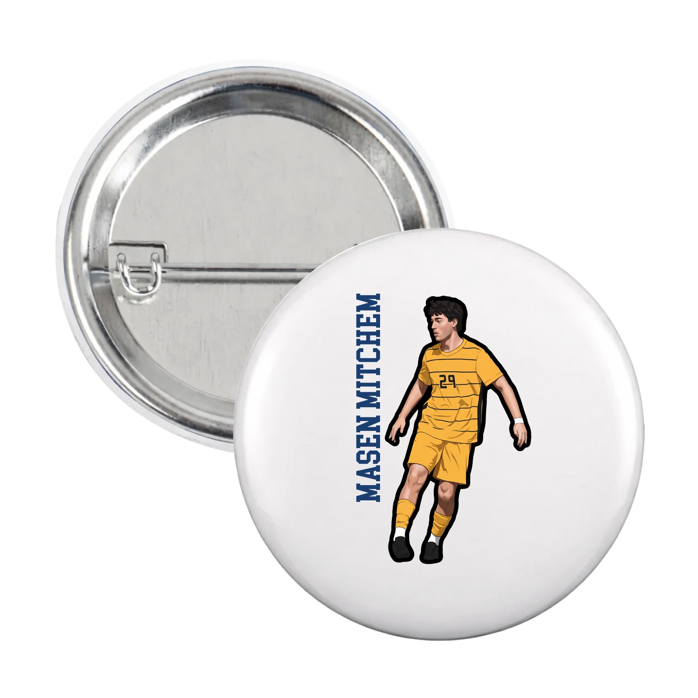 Game Day Button — Name Vertical in White
