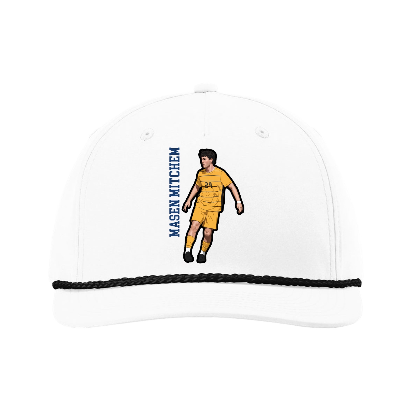 Five-Panel Classic Rope Cap — Name Vertical in White