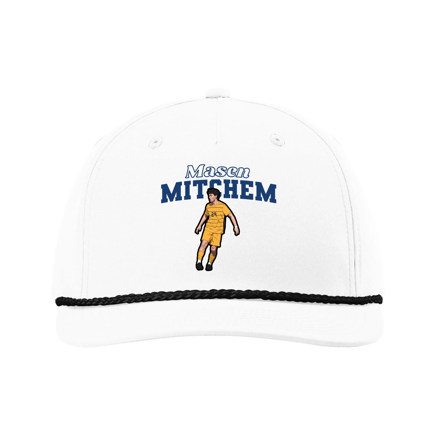Five-Panel Classic Rope Cap — Name Arch in White