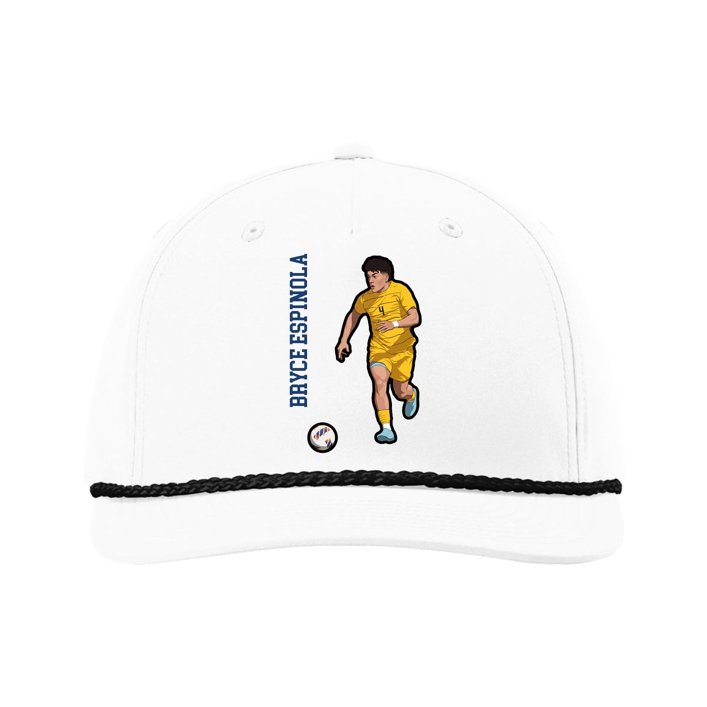 Five-Panel Classic Rope Cap — Name Vertical in White