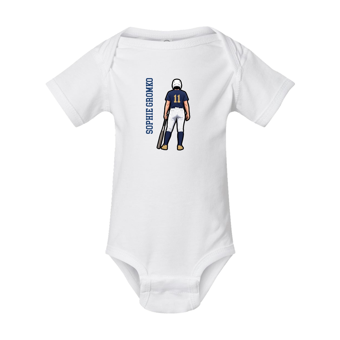 Baby Onesie — Name Vertical in White