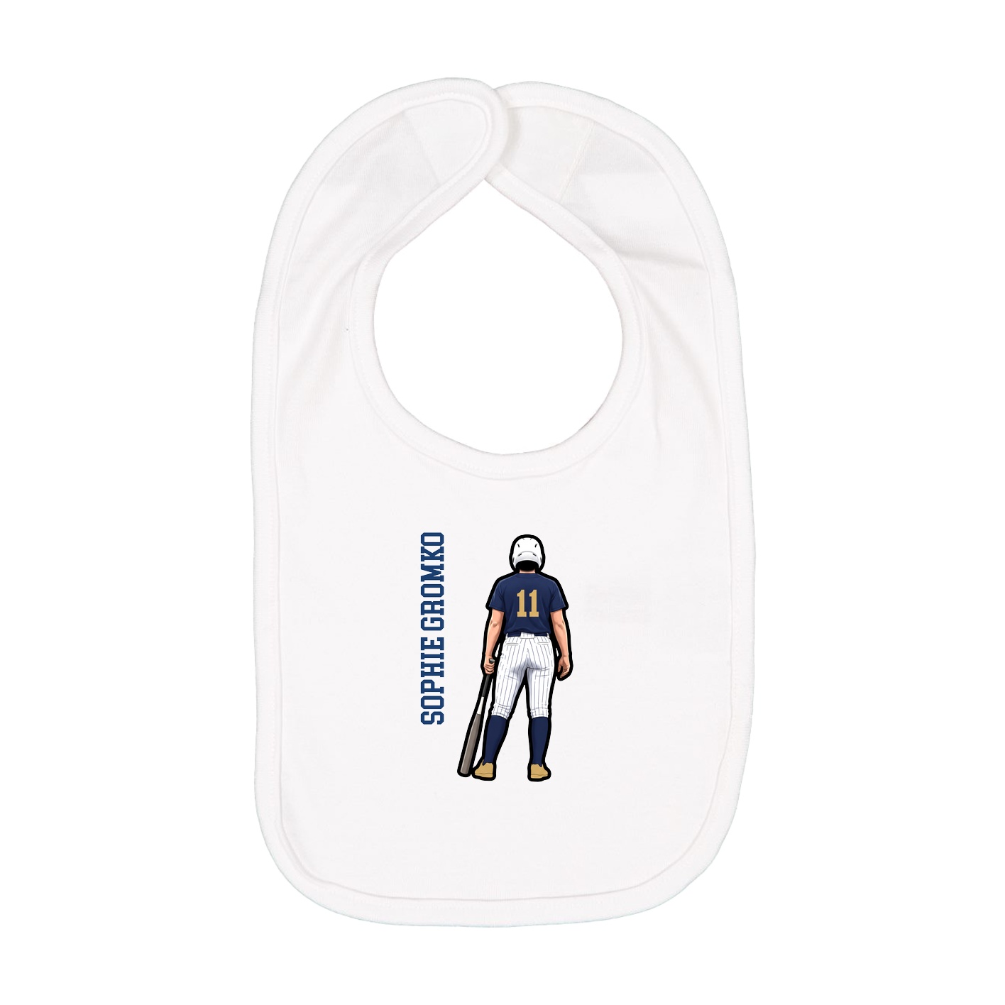 Infant Bib — Name Vertical in White