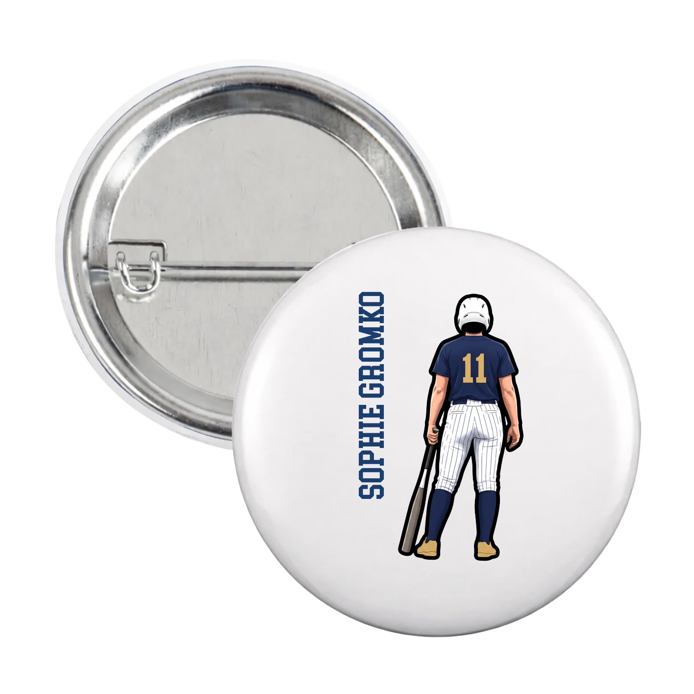 Game Day Button — Name Vertical in White