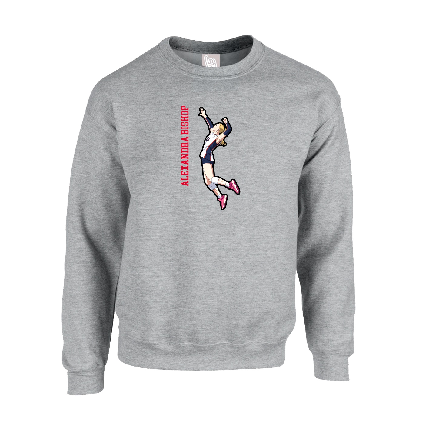 Fleece Crew — Name Vertical in Grey