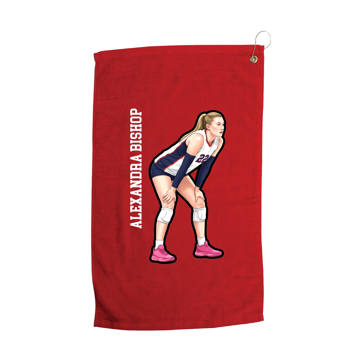 Golf Towel — Name Vertical in Red