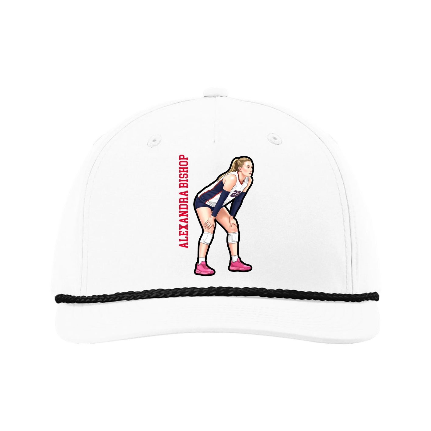 Five-Panel Classic Rope Cap — Name Vertical in White