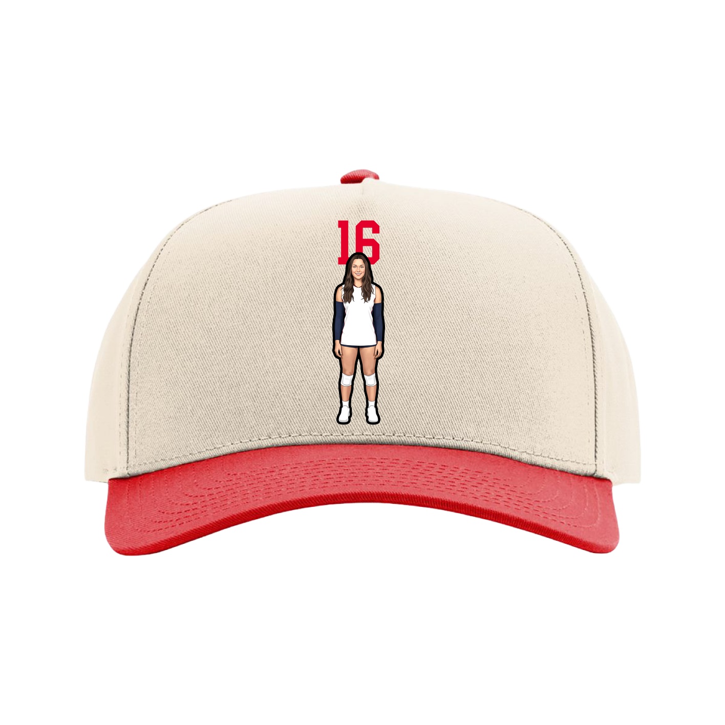 Full Fabric Five-Panel Champ Cap — Number Top in Cream/Red