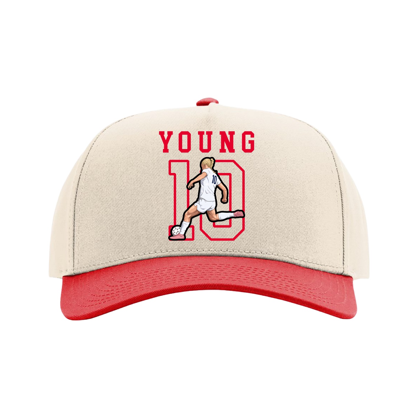 Full Fabric Five-Panel Champ Cap — Shirsey in Cream/Red