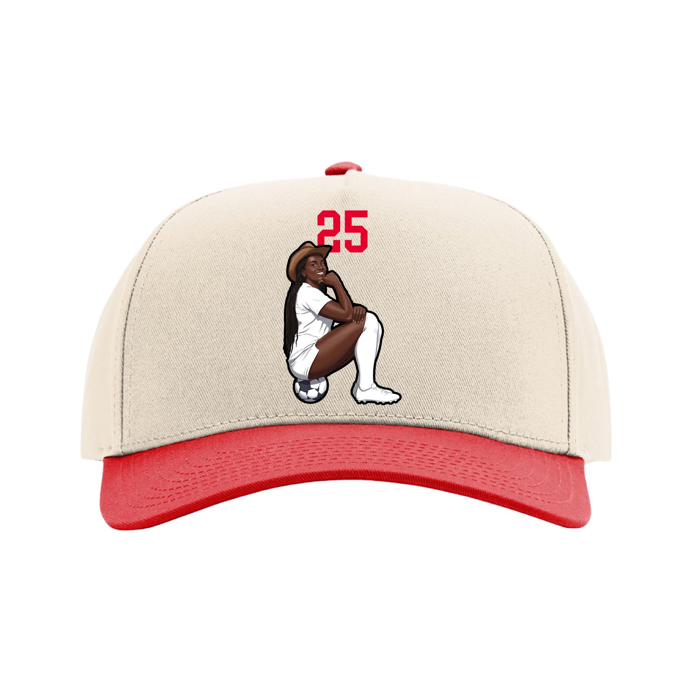 Full Fabric Five-Panel Champ Cap — Number Top in Cream/Red