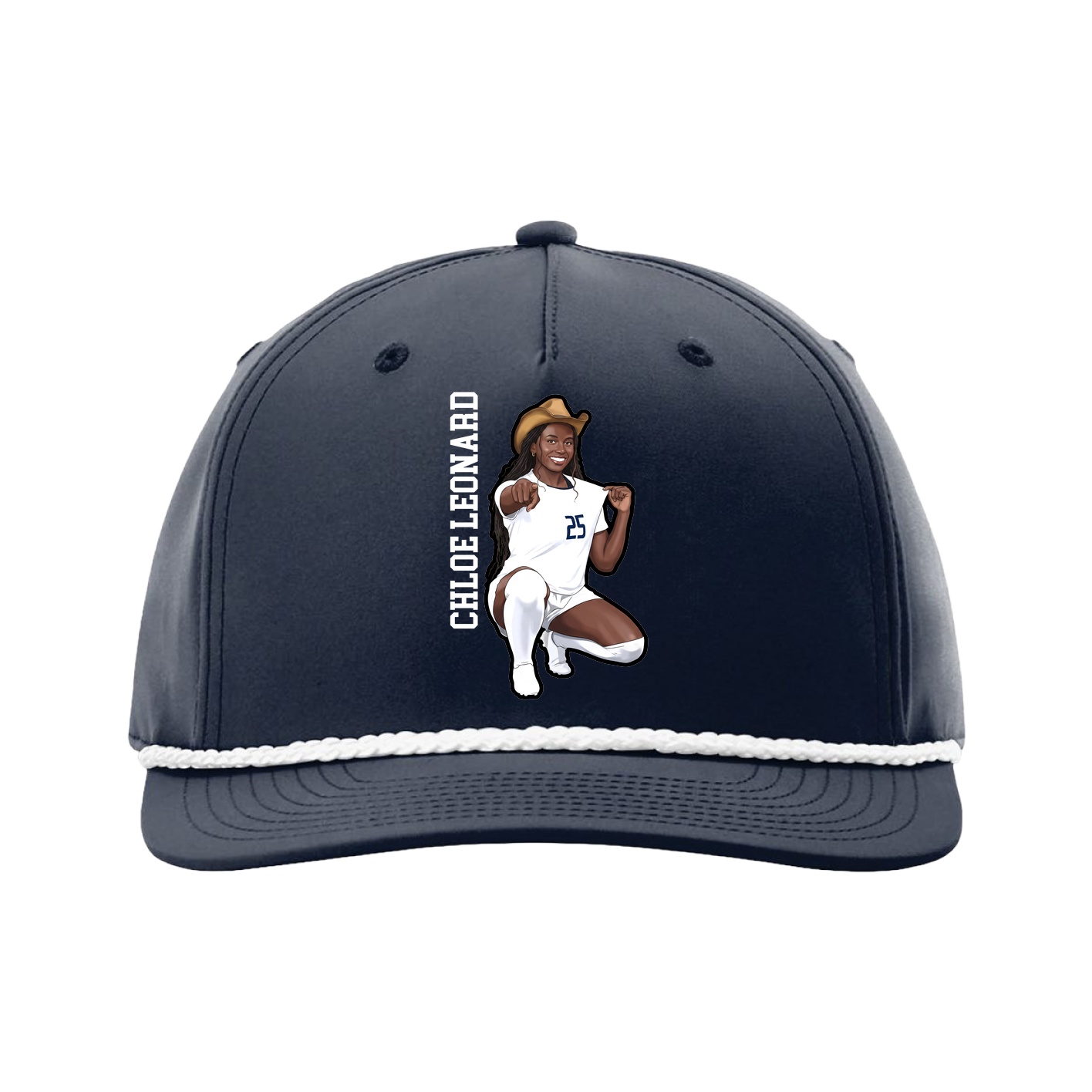 Five-Panel Classic Rope Cap — Name Vertical in Navy