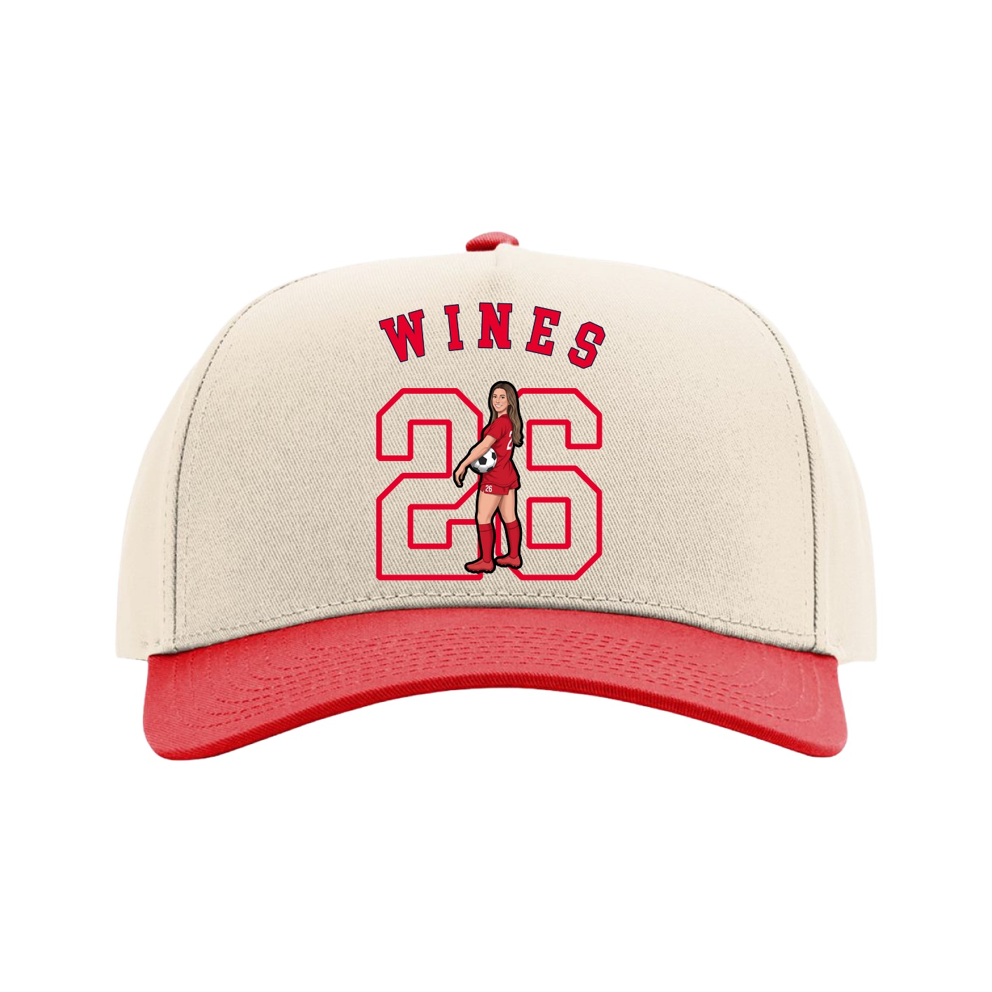 Full Fabric Five-Panel Champ Cap — Shirsey Arch in Cream/Red