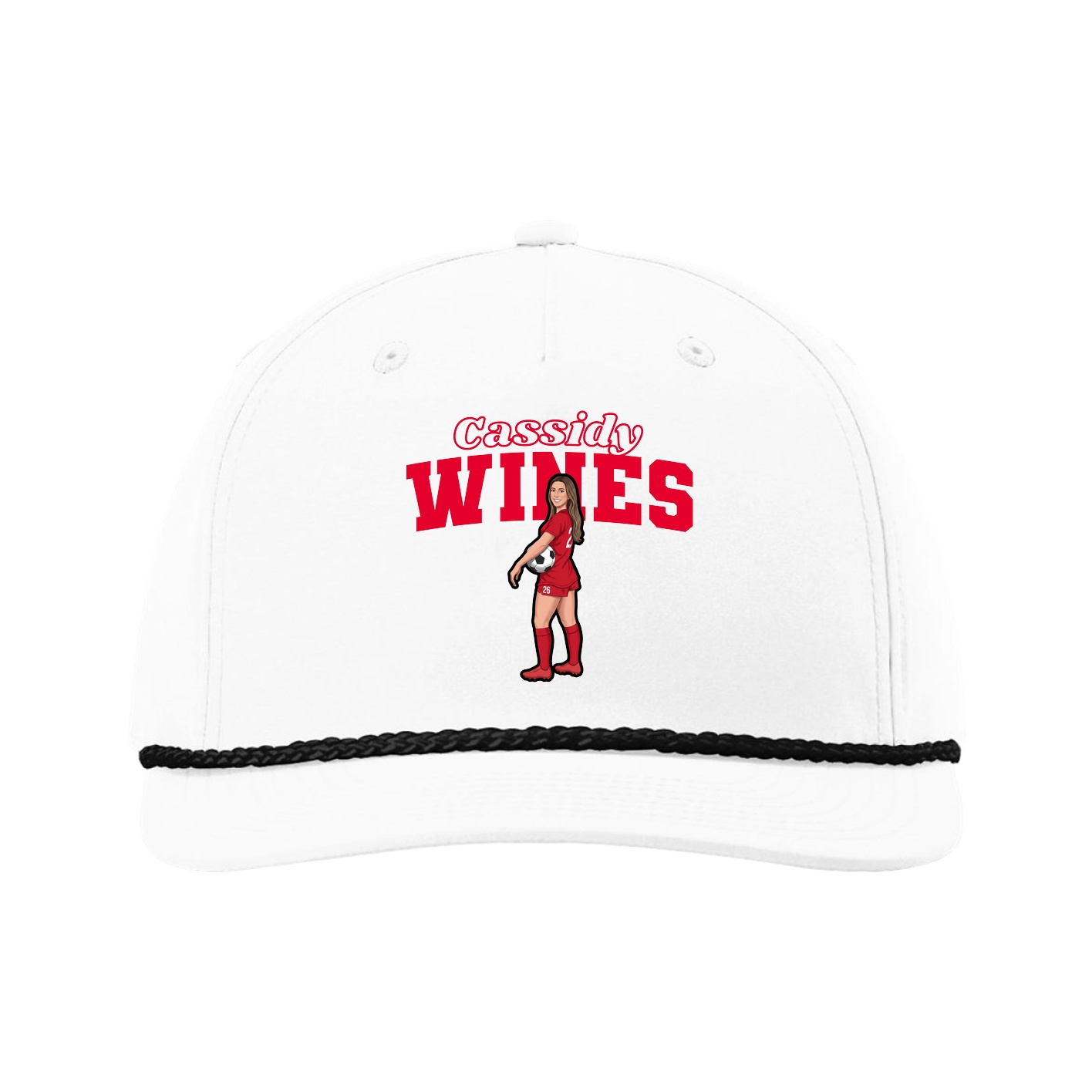 Five-Panel Classic Rope Cap — Name Arch in White