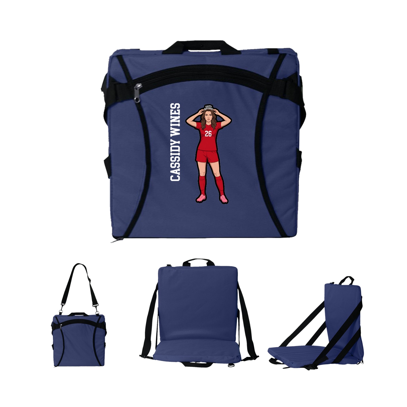 Folding Stadium Seat — Name Vertical in Navy