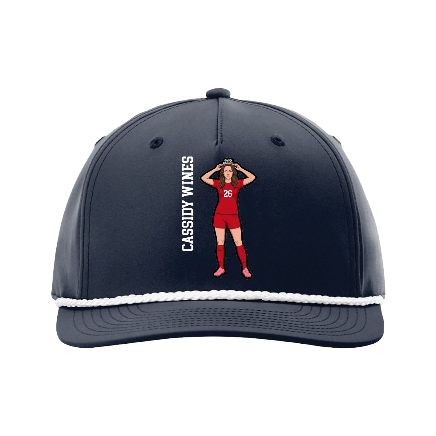 Five-Panel Classic Rope Cap — Name Vertical in Navy