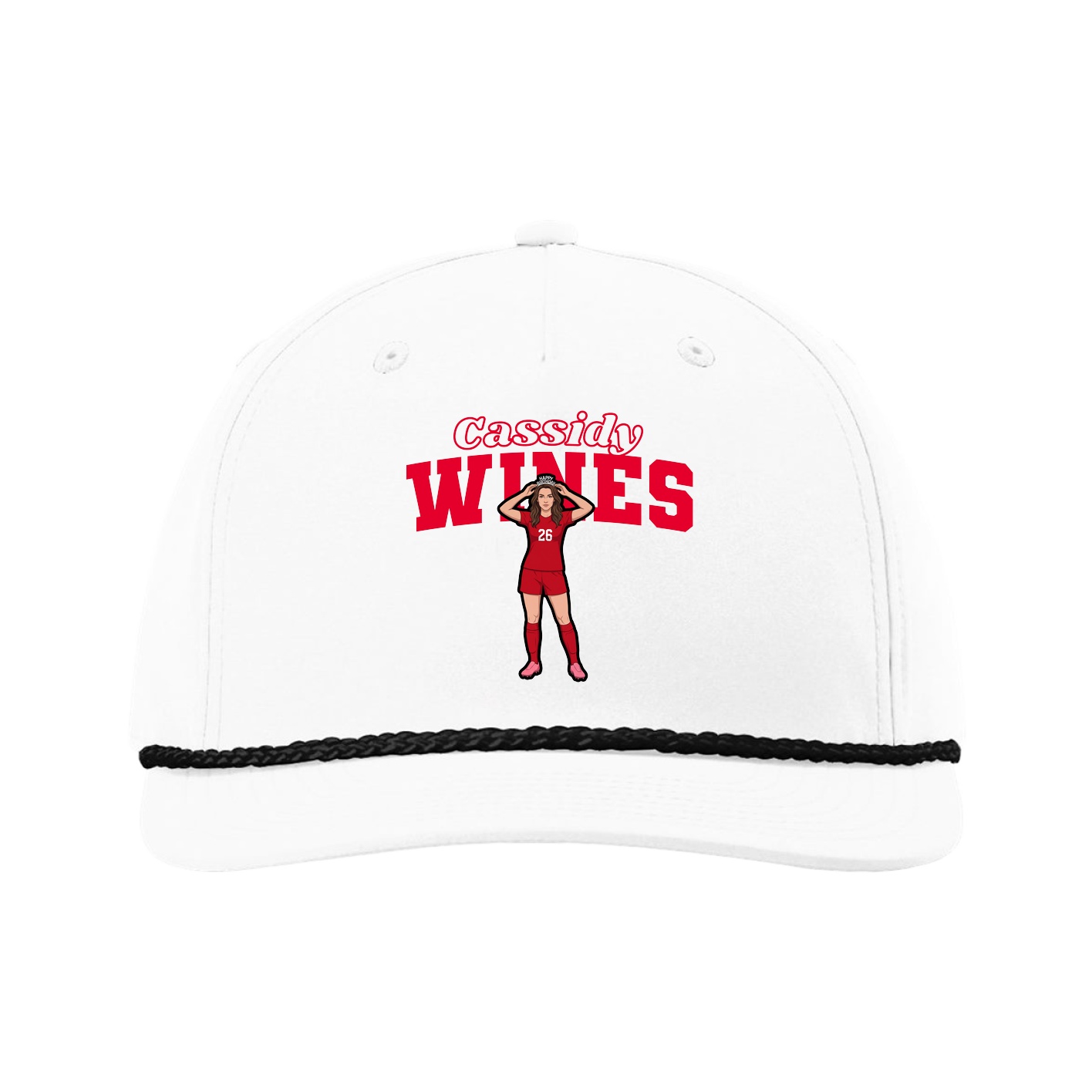 Five-Panel Classic Rope Cap — Name Arch in White