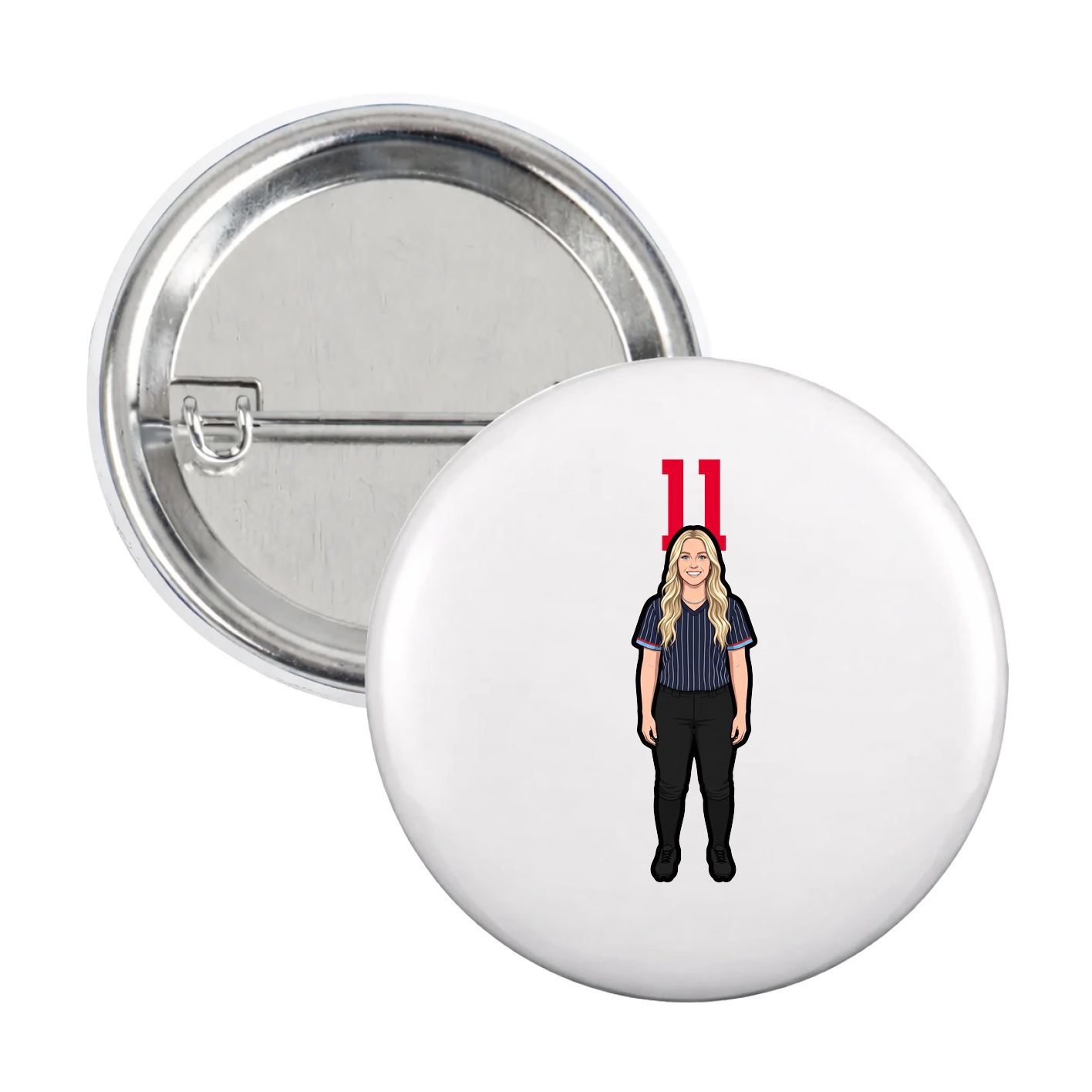Game Day Button — Number Top in White