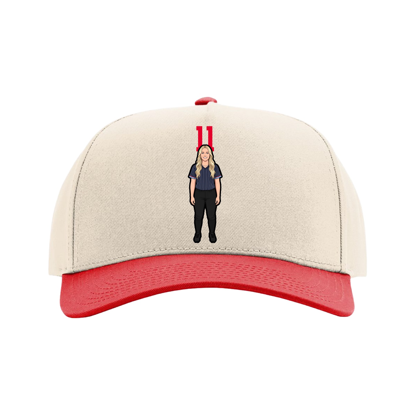 Full Fabric Five-Panel Champ Cap — Number Top in Cream/Red
