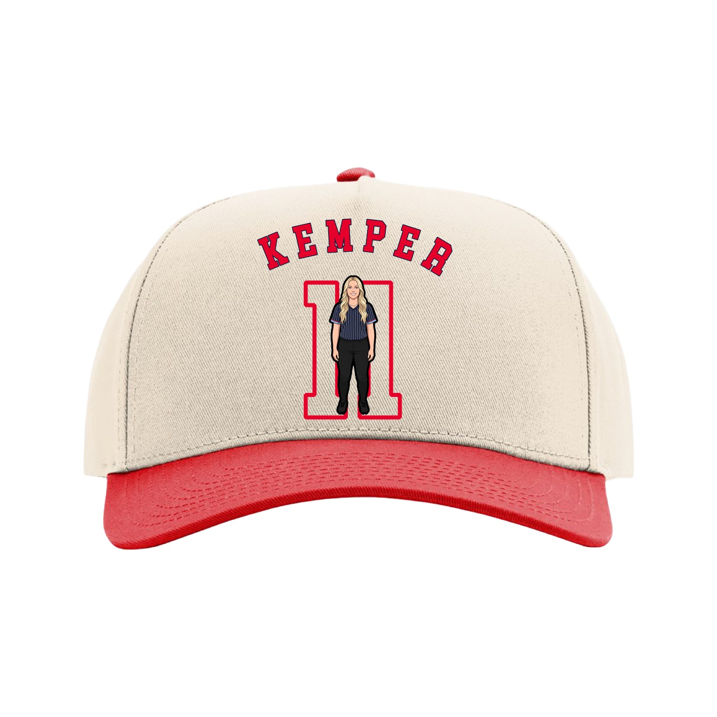 Full Fabric Five-Panel Champ Cap — Shirsey Arch in Cream/Red