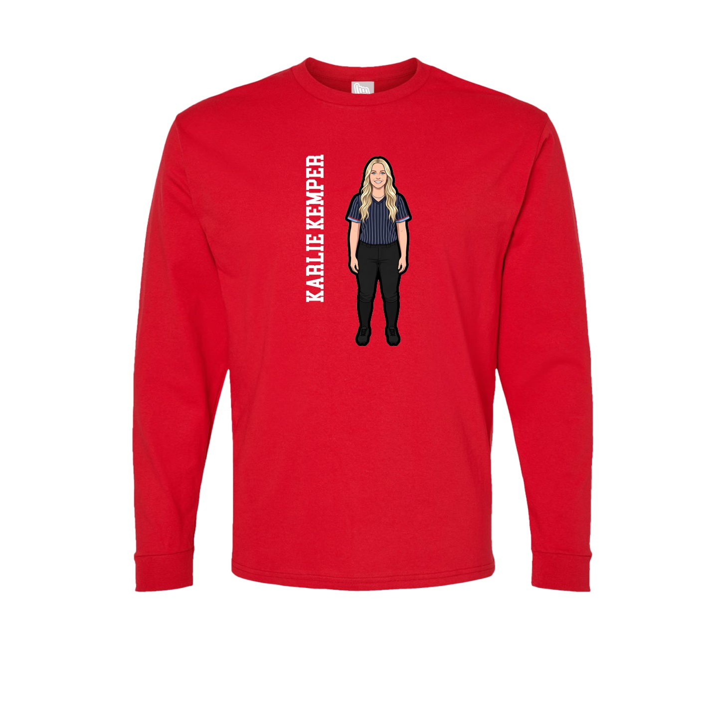 Long Sleeve Tee — Name Vertical in Red