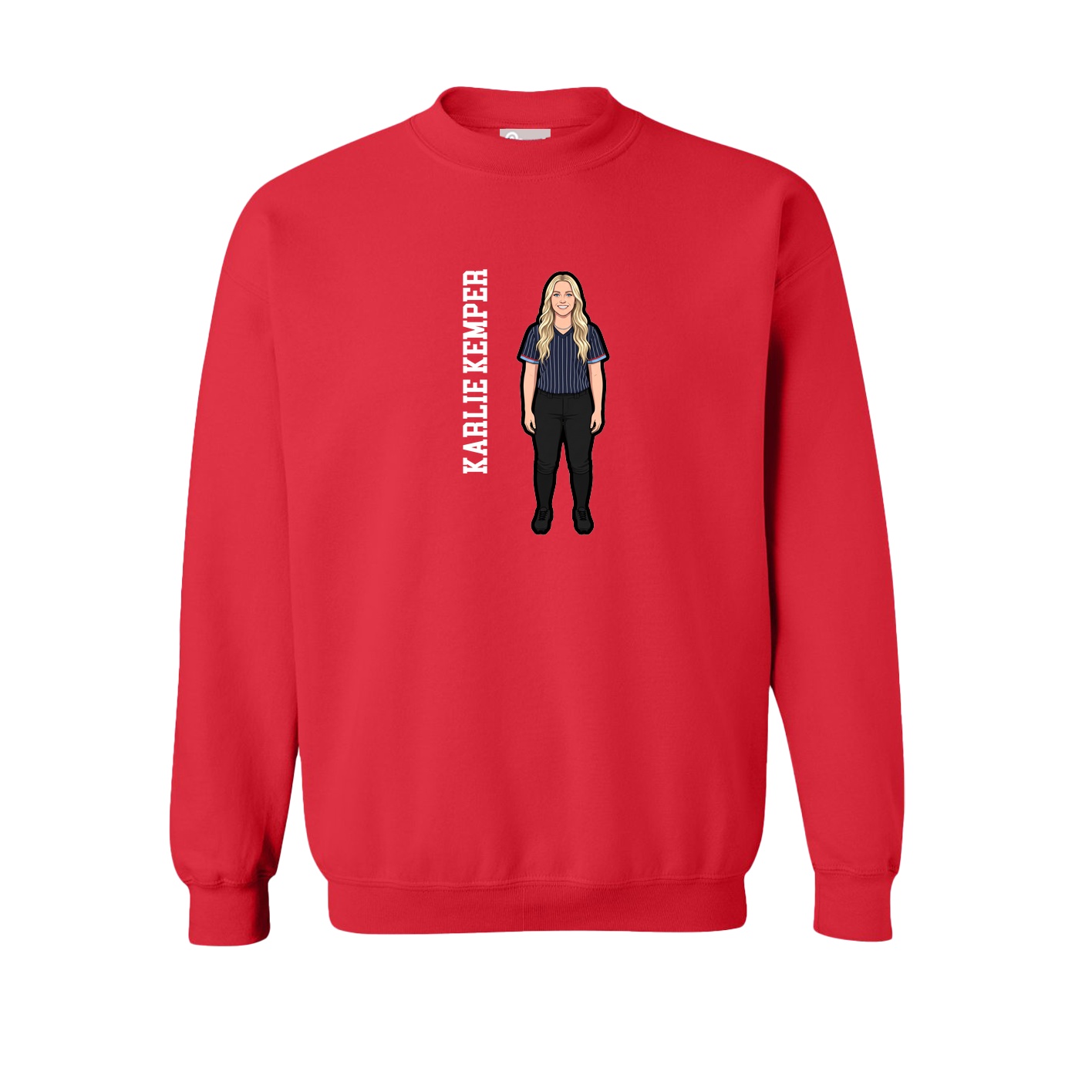 Fleece Crew — Name Vertical in Red