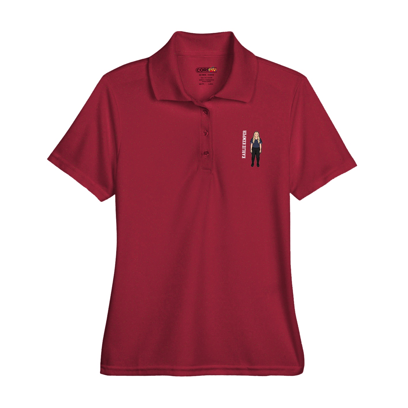 Womens Performance Polo — Name Vertical in Red