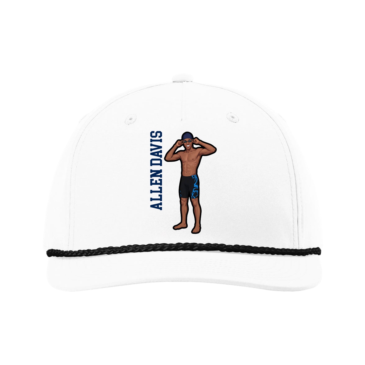 Five-Panel Classic Rope Cap — Name Vertical in White