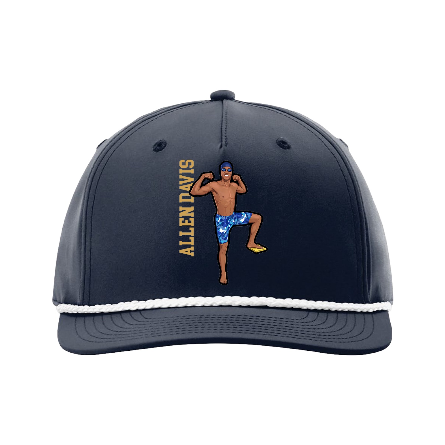 Five-Panel Classic Rope Cap — Name Vertical in Navy