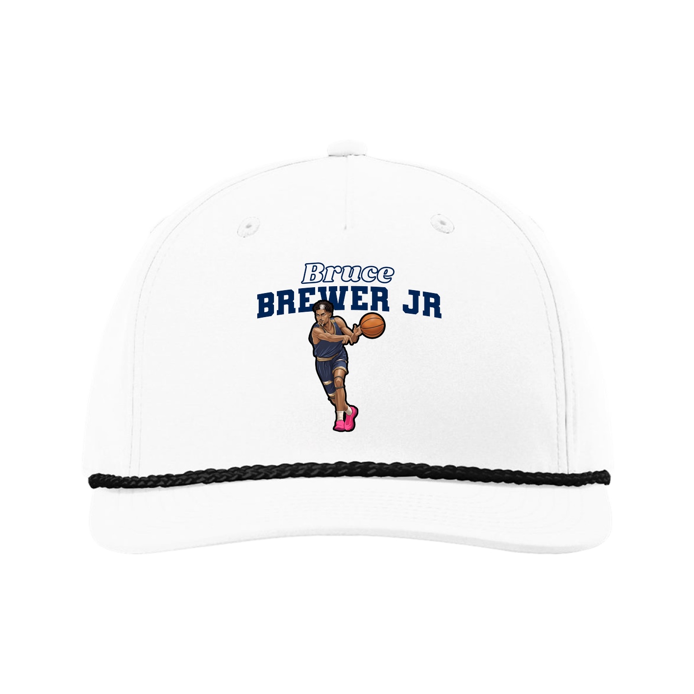 Five-Panel Classic Rope Cap — Name Arch in White