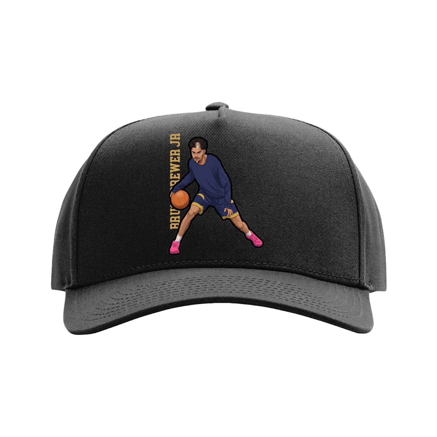 Full Fabric Five-Panel Champ Cap — Name Vertical in Black