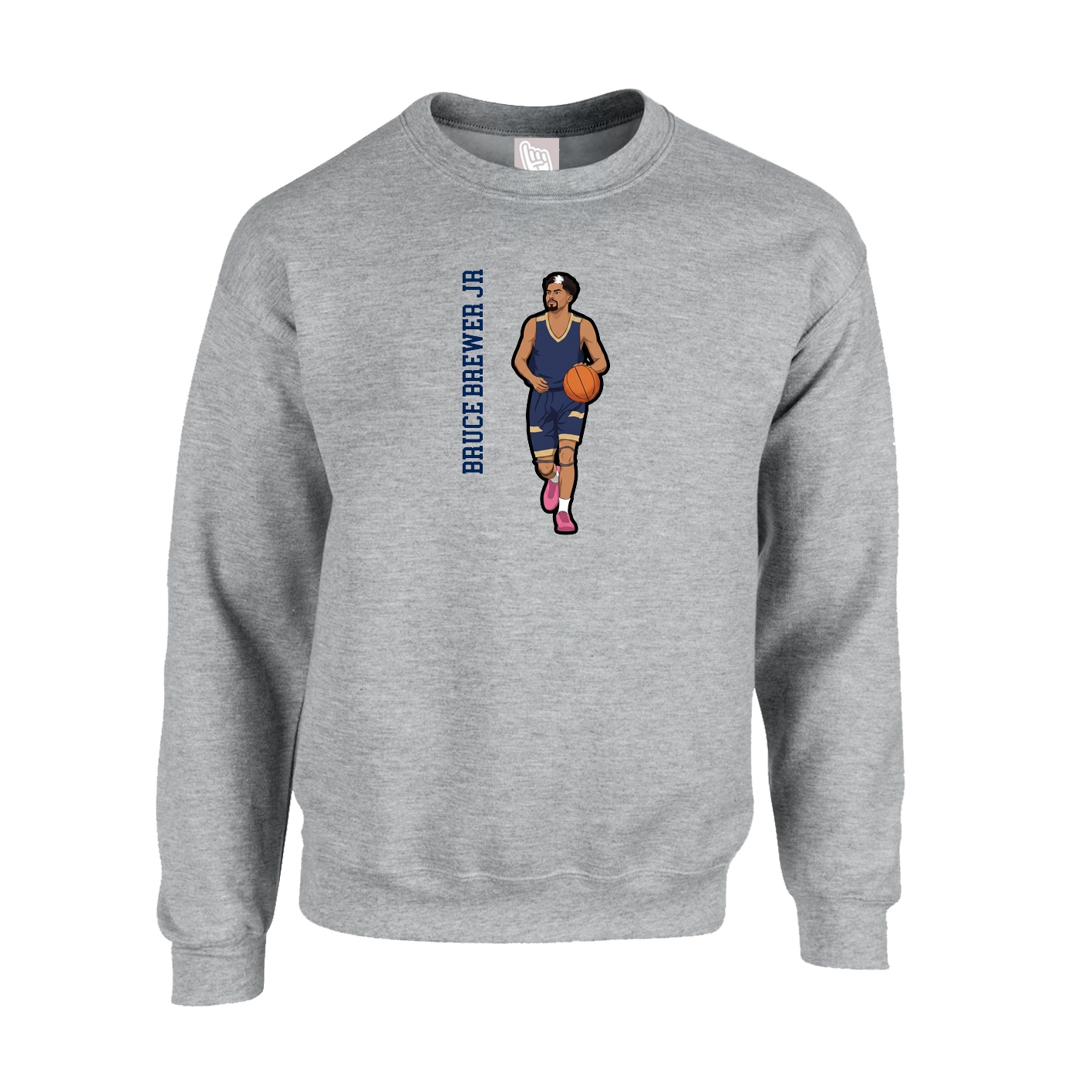 Fleece Crew — Name Vertical in Grey