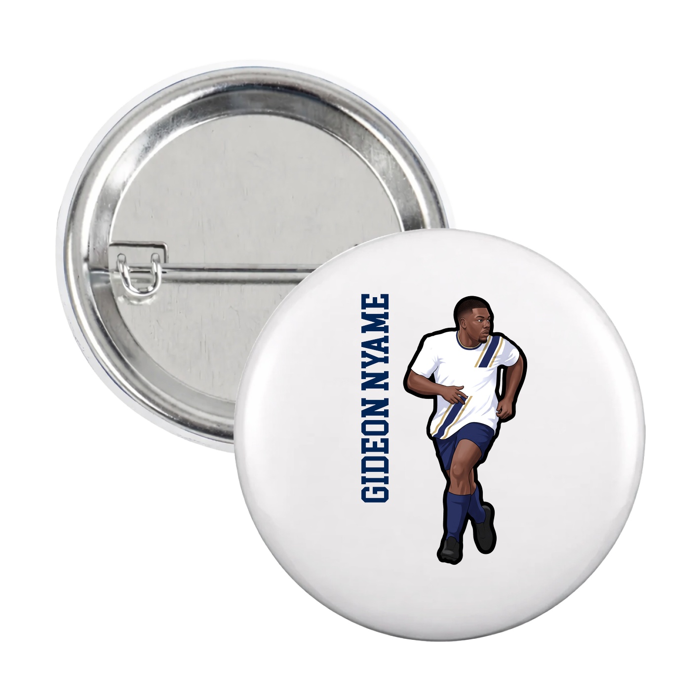 Game Day Button — Name Vertical in White